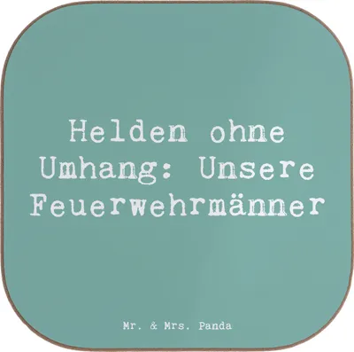 Produktbild von Mr. & Mrs. Panda Tischschoner Spruch Feuerwehrmann Helden - Meeresbrise - Geschenk, Held des Alltags, Bedanken, unsere Feuerwehrmänner, mutig, Tassenuntersetzer, Coaster