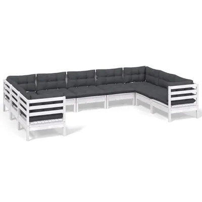 Produktbild von 9-tlg. Garten-Lounge-Set mit Kissen Weiß Kiefernholz