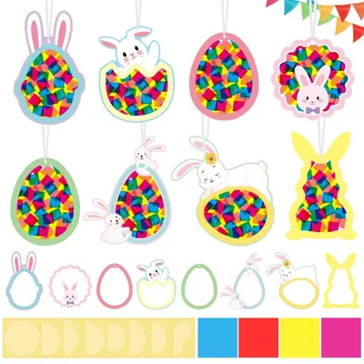 Produktbild von Bastelset Fensterbilder Frühling Ostern Kinder Hasenform 16-teilig