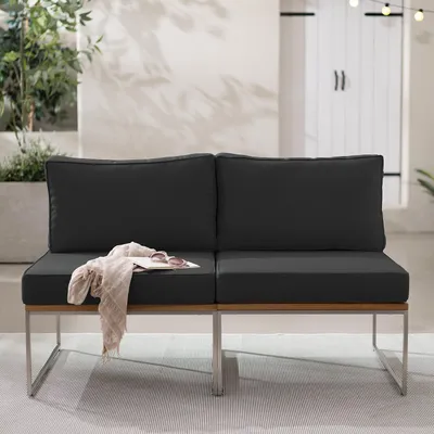 Produktbild von home24 Loungesofa - 2-teilig - Webstoff / Teak Massiv