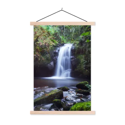 Produktbild von MuchoWow® Textilposter Wasserfall - Natur - Wasser 40x60 cm mit holzfarbenen Rahmen - Poster