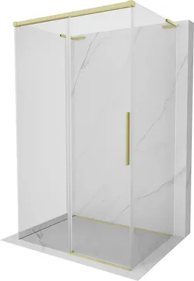Produktbild von Mexen Rox-3S L 3-seitige Duschkabine, Schiebetür, 125 x 80 , transparent, gebürstetes Gold - 8C2L-125-080-55-00-3S