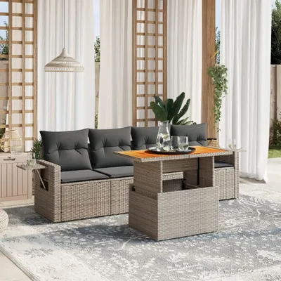 Produktbild von Möbel 5-tlg. Garten-Sofagarnitur mit Kissen Grau Poly Rattan - Sitzgruppe 3271634