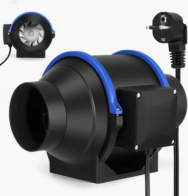 Produktbild von Rohrventilator - Inline Kanalventilator 100 mm - 390 m³/h Luftleistung - Mit Drehzahlregelung - 220 V EU - Für Bad/WC - Schwarz