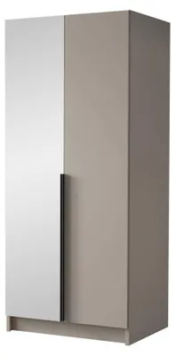 Produktbild von MIRJAN24 Kleiderschrank Bono II, Schlafzimmer, mit Spiegel, Drehtürenschrank, mit Kleiderstange, Modern, Garderobenschrank, Metallgriffe (Farbe: Cashmere / Cashmere + Schwarz)