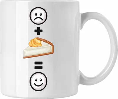 Produktbild von Trendation - Kuchen Tasse Geschenk für Kuchen-Liebhaber Lustige Geschenkidee :( + Kuchen = :) Geburtstag (Weiß)