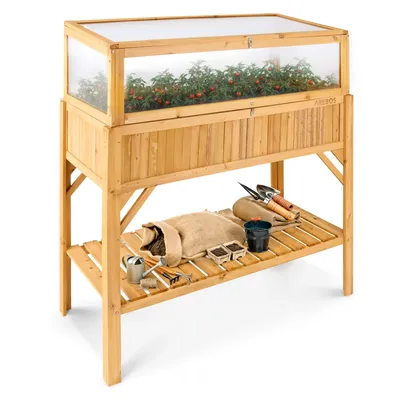 Produktbild von AREBOS Hochbeet aus Holz mit Frühbeet-Aufsatz & Ablagefach | für Garten, Balkon & Terrasse | 119 x 53 x 124 cm | Pflanzkasten & Blumenkasten