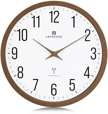 Image de Horloge murale radiocommandée de 30 cm avec aiguilles en bois, marron, horloge moderne pour la cuisine ou le salon