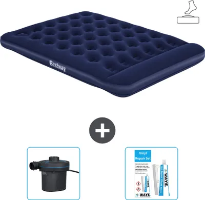 Zdjęcie produktu dla Materac dmuchany Bestway - 2-osobowy - 152 x 203 x 28 cm - Niebieski - Akcesoria w zestawie