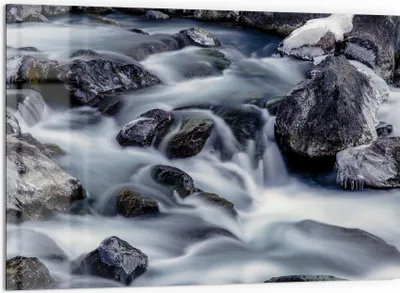 Produktbild von DEQORI Küchenrückwand Glas 60x40 cm 'Winterflusslauf' Spritzschutz Bad Rückwand Küche