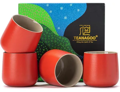 Image de Tasses en céramique, rouge, 205 ml, lot de 4