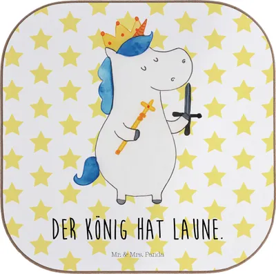 Produktbild von Mr. & Mrs. Panda Tischuntersetzer Einhorn König mit Schwert - Weiß - Geschenk, Untersetzer Gläser, Mittelalter, gläseruntersetzer, Holzuntersetzer, Coaster, Einhörner