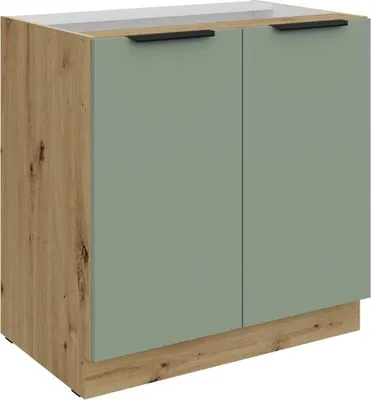 Produktbild von Unterschrank LUNARA mit zwei Türen – Breite 80 cm, grün/Eiche (handwerklich gefertigt)