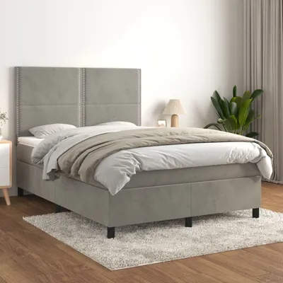 Produktbild von Design Möbel Boxspringbett mit Matratze Hellgrau 140x200 cm Samt - 2024 Neu