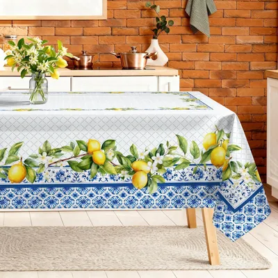 Immagine prodotto di Tovaglia in poliestere con motivo a limoni, lavabile, 140 x 180 cm, colore blu