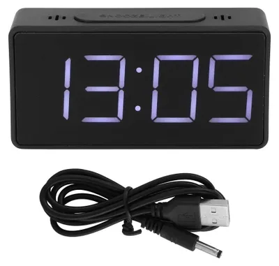 Digitalwecker mit USB, großes LED-Display, Schlummerfunktion, Schwarz
