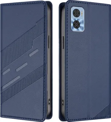 Produktbild von Hülle für Motorola Moto E22/Moto E22i 4G, Kunstleder Brieftaschen Handyhülle mit Kartenfach und Standfunktion Blau