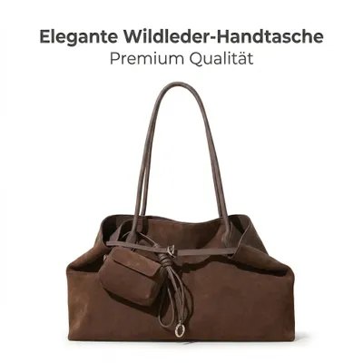 Produktbild von Große Damen Shopper Wildleder-Optik, Elegante Hobo Bag Braun, Schultertasche mit kleiner Pouch, XL Beuteltasche für Damen