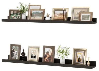 Image de Étagère murale, lot de 2, étagère suspendue de 90 cm en MDF, support mural pour cadres photo et objets décoratifs, style industriel, idéale pour le bureau, la chambre à coucher et la cuisine (noir, 90 cm)