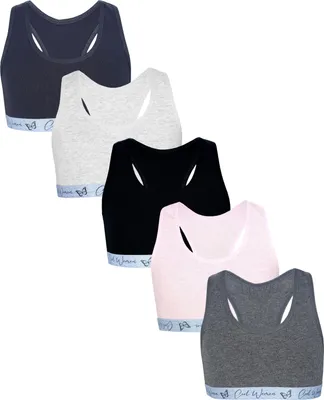 Produktbild von TupTam Mädchen Bustier mit breiten Trägern und Racerback 5er Pack, Farbe: Schwarz Grau, Größe: 134-140