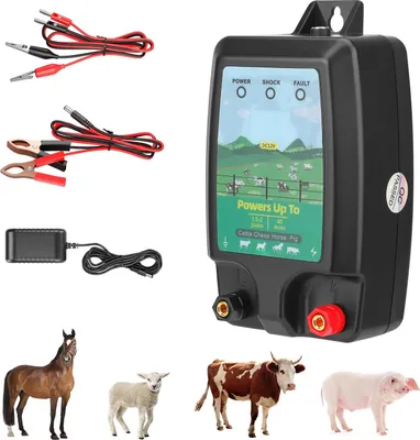 Produktbild von Weidezaungerät 10 km - 12V DC Elektrozaun Energizer - 1,5 Joule - Für Rinder Pferde Hof und Weide - Schwarz