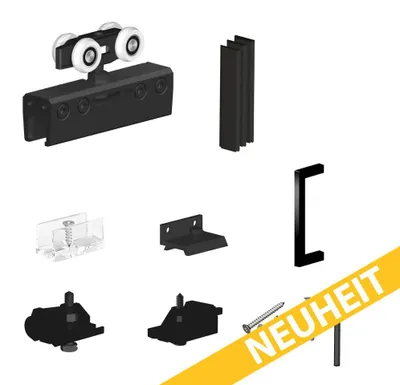 Produktbild von Ergänzungsset SLID'UP 190 schwarz für 1 Glasschiebetür Schiebetürbeschlag