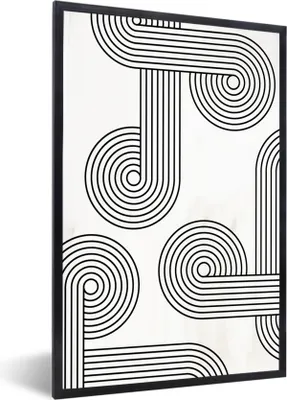 Produktbild von MuchoWow® Gerahmtes Poster Kunst - Schwarz - Weiß - Abstrakt 60x90 cm - Poster mit Schwarzem Bilderrahmen Wandposter Rahmen Foto Bilder - Kunst