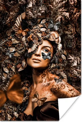Produktbild von MuchoWow® Poster Luxus - Frau - Schmetterling 60x90 cm - Wanddekoration