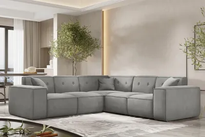 Produktbild von Ecksofa Designersofa CESINA in Stoff Opera Velvet Steingrau Seite Universal