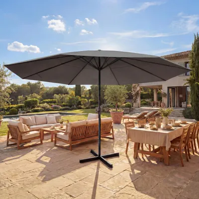Image de Parasol Meran Pro, parasol de marché gastronomique sans volant Ø 5m polyester/aluminium 28kg ~ anthracite sans support