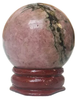 Rhodonit-Kristallkugel 40 mm mit Holzständer