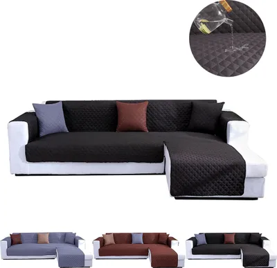 Produktbild von L Form Gesteppt Sofaschoner Rutschfester Wasserdicht Sesselschoner Sofabezug Sofaüberwurf Für Sessel Sofa Relaxsessel, Schwarz