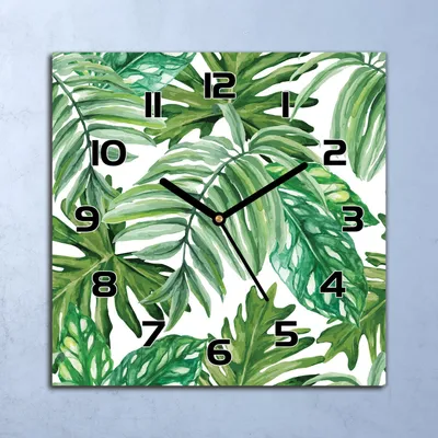 Produktbild von Wanduhr Echt-Glas-Küchenuhr Dschungel Blätter Quarz Lautlos 30x30 Deko Bilder