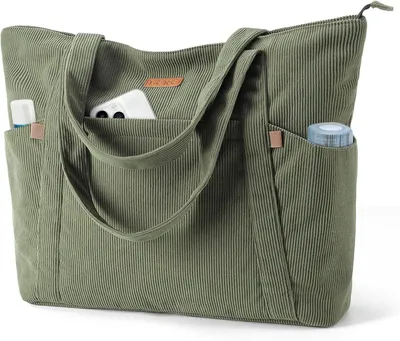 Produktbild von Cord Tasche Damen, Groß Tote Bag Strandtasche mit Reißverschluss