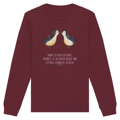 Produktbild von Mr. & Mrs. Panda Baumwoll Pullover Pinguine Kuss Größe XL - Burgundy - Geschenk, Pulli, Sweatshirt, für Partner, Hochzeitstag, Frauen, Bio, Valentinstag, Mitbringsel