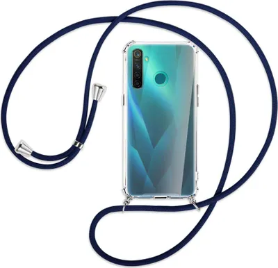 Produktbild von Handykette Backcover-Schutzhülle mit Band (Metall silberfarben) für Realme 5 Pro - dunkelblau