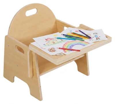 Produktbild von Relaxdays Kinderstuhl, integr. Kindertisch, Kleinkind ab 1, Montessori, HBT: 32 x 33 x 29 cm, Kinderhocker, Holz, natur