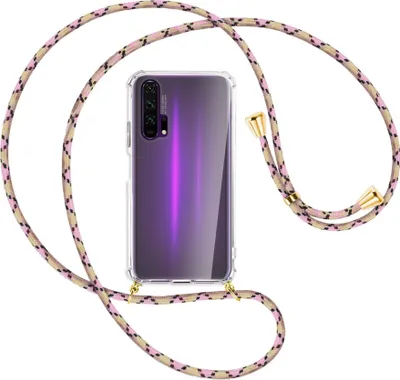 Produktbild von Handykette Backcover-Schutzhülle mit Band (Metall goldfarben) für Honor 20 Pro - rosa Karo