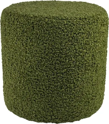Produktbild von Bouclé-Hocker ROLF 40x40 cm rund – stilvoller Polsterhocker oder Fußhocker aus Teddy-Stoff – Dunkelgrün