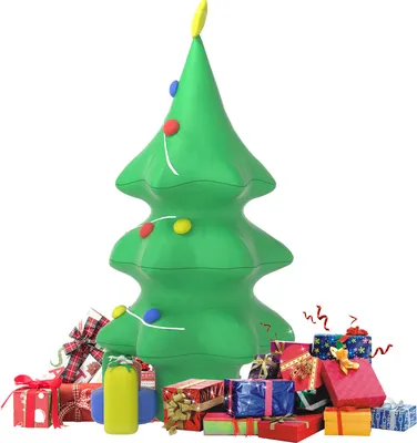 Produktbild von JOIEYOU 150cm Aufblasbare Weihnachtsbaum mit Geschenkbox & Weiß LED-Lichtern Weihnachtlicher Luftfiguren mit Erdnägel, Seile, Lüfter & 3m Netzkabel Weihnachtsdeko für Innen- & Außen, Partys, Rasen