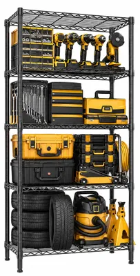 Metallregal 5-stöckig, verstellbar, 40×85×173,9 cm, schwarz, bis 567,5 kg