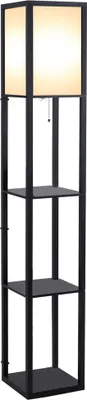 Image de HOMCOM Lampadaire étagère 26L x 26l x 160H cm 3 étagères 4 Niveaux MDF Noir