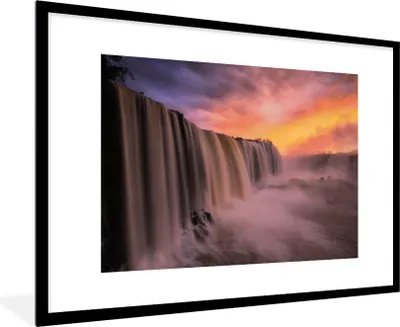 Produktbild von MuchoWow® Gerahmtes Poster Wasserfall - Sonnenuntergang - Natur 90x60 cm - Poster mit Schwarzem Bilderrahmen Wandposter Rahmen Foto Bilder - Wanddekoration - Fotos