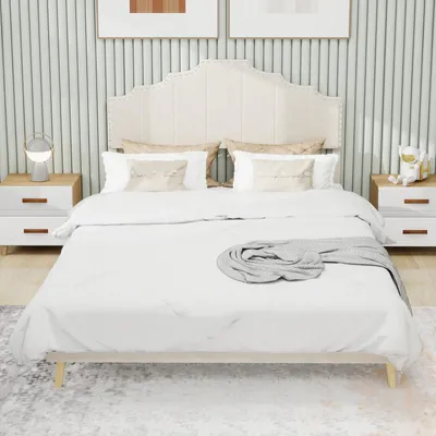 Produktbild von Polsterbett 160x200 cm mit Kopfteil, Beige, Stoffbett ohne Gaslift und Matratze