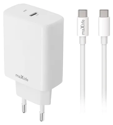 Zdjęcie produktu dla Maxlife Ładowarka Sieciowa Pd Qc Mxtc-10-20C 1X Usb-C 20W Biała + Kabel Usb-C - Usb-C 20W