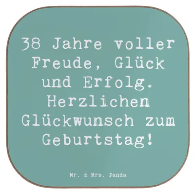 Produktbild von Mr. & Mrs. Panda Untersetzer für Gläser Spruch 38. Geburtstag Freude - Meeresbrise - Geschenk, Happy Birthday, Tischschoner, herzlichen Glückwunsch, Tischuntersetzer