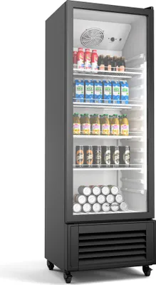 Image de Klarstein GrandCooler 270 L réfrigérateur à boissons - Vitrine Réfrigérée avec Porte Double Vitrage, Éclairage LED Blanc/Bleu, Thermostat 0°C à 10°C, 4 Étagères, Roues Pivotantes