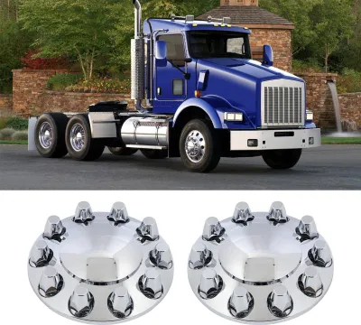 Image de Paire de caches chromés pour l'essieu avant, enjoliveurs brillants avec cache-écrous de roue de 33 mm pour remorques de camion