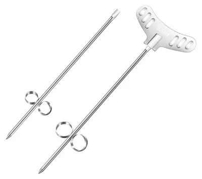 Two stainless steel vegetable spiralizers are shown against a white background.