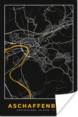 Produktbild von MuchoWow® Poster Gold - Deutschland - Karte - Stadtplan - Aschaffenburg 40x60 cm - Plakate für die Wand - Poster Babyzimmer